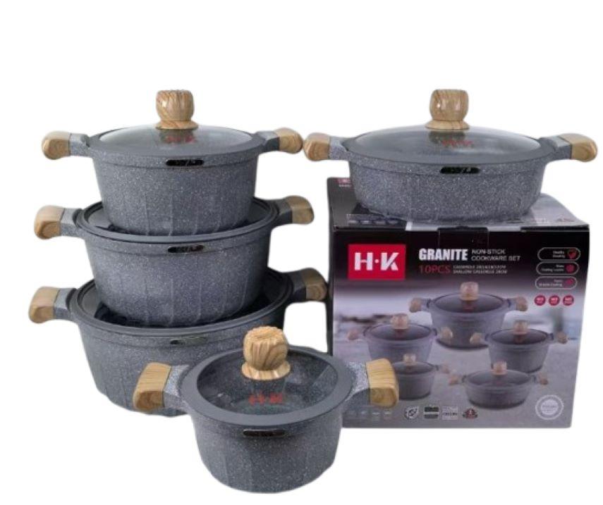 Juego de Ollas de Granito X 10 Pcs Antiadherente de Aluminio Fundido Gris