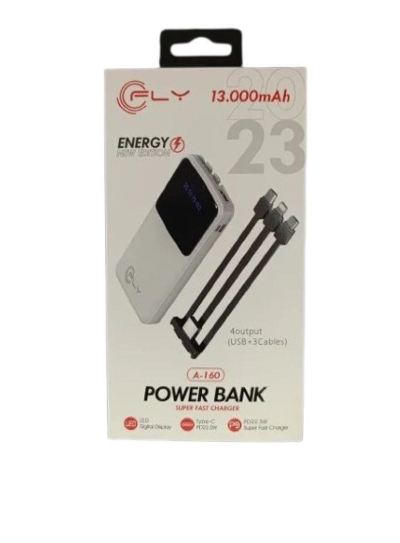 Power Bank FLY 13.000 mAh Carga Rápida A-160 | USB + 3 Cables Integrados